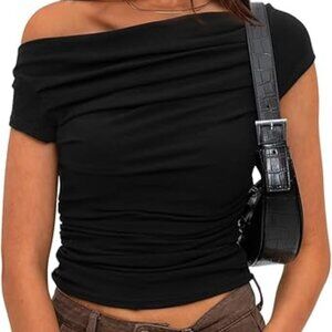 Women's Summer Cap Sleeve Boat Neck Off Shoulder Top Going Out Slim Fit Tops Y2K